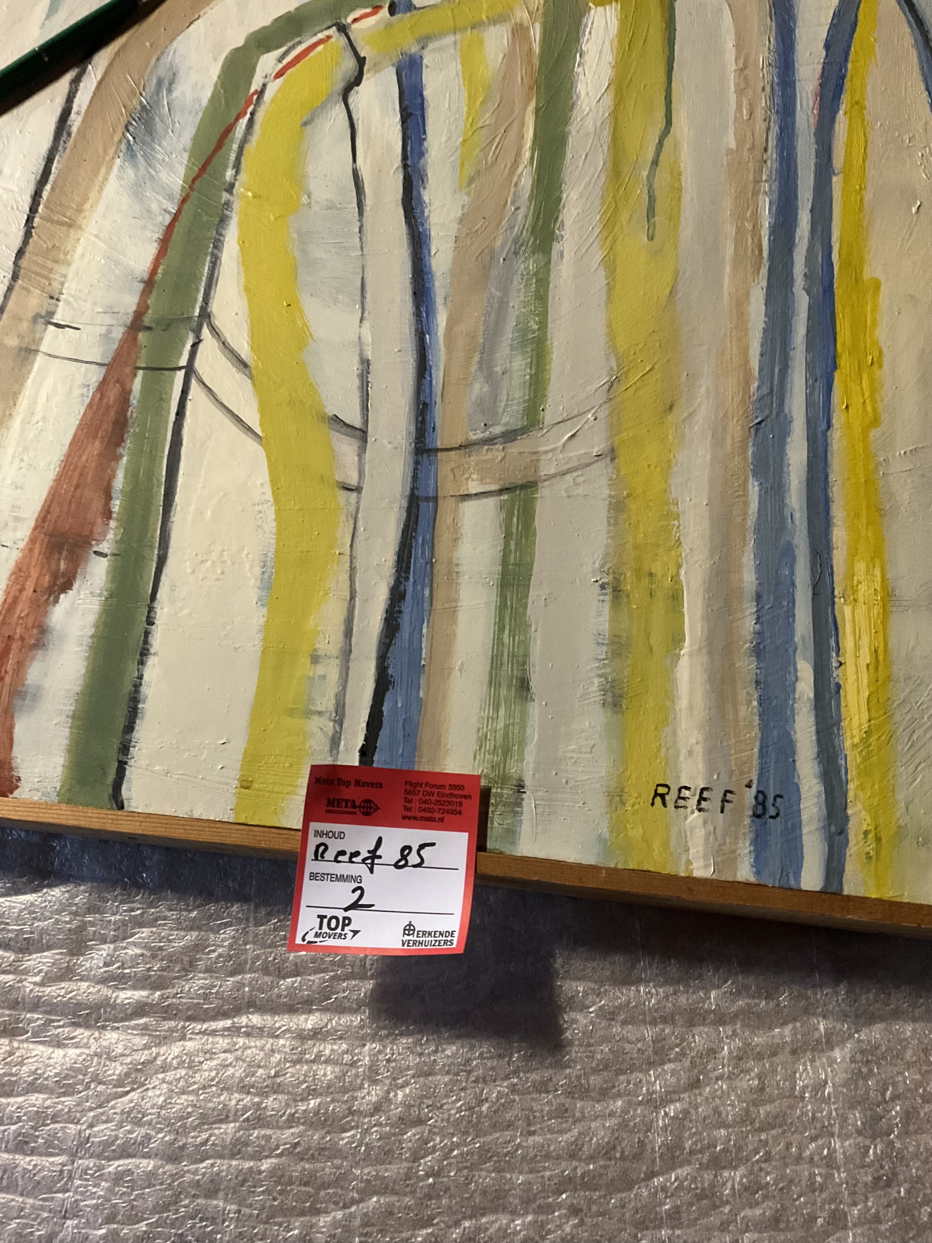 Pieter Reef (1948) – Abstracte compositie in geel en blauw 1985 (110)