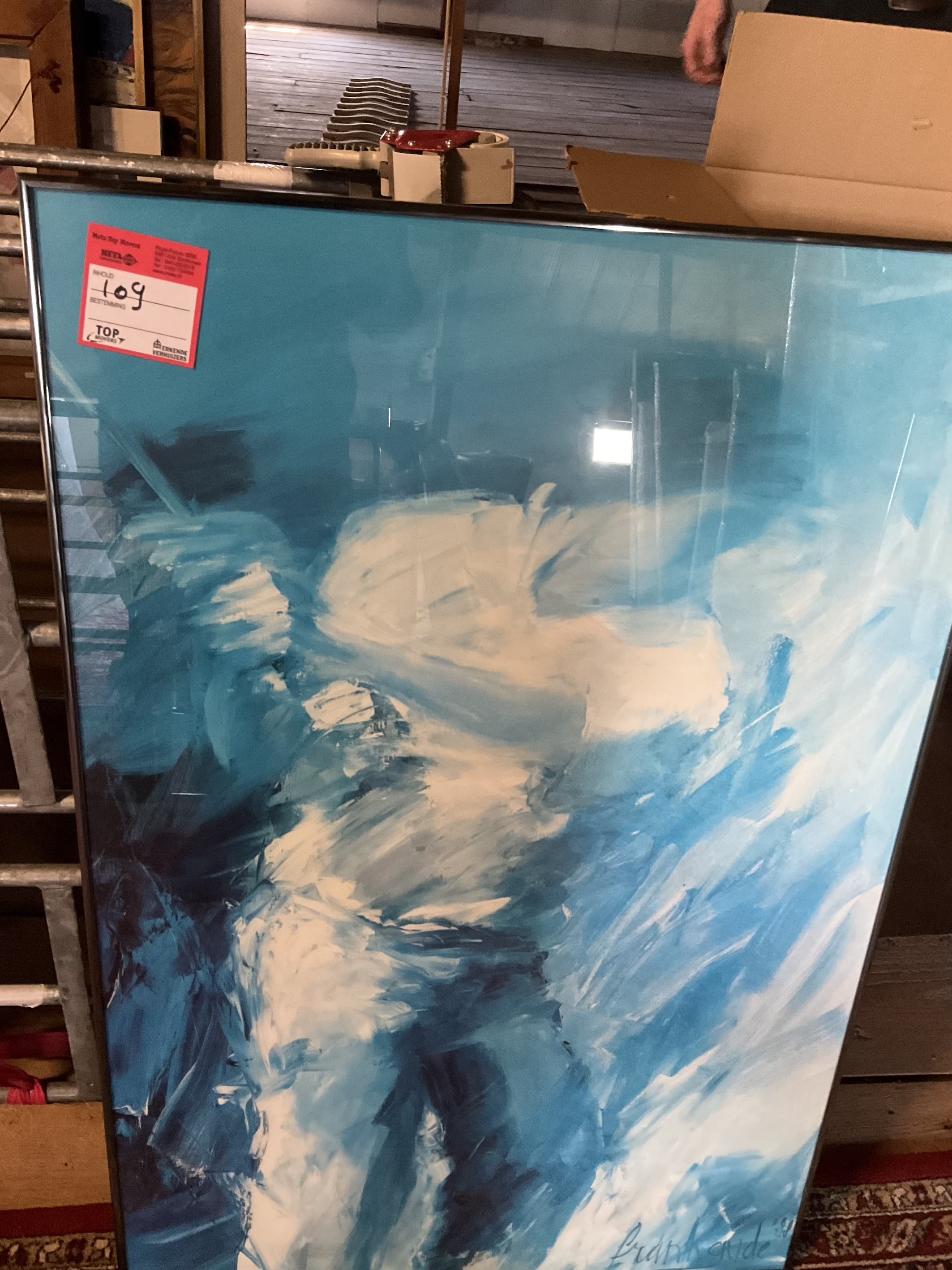 Frank Gudé (1950) – Abstracte compositie in wit en blauw (680)