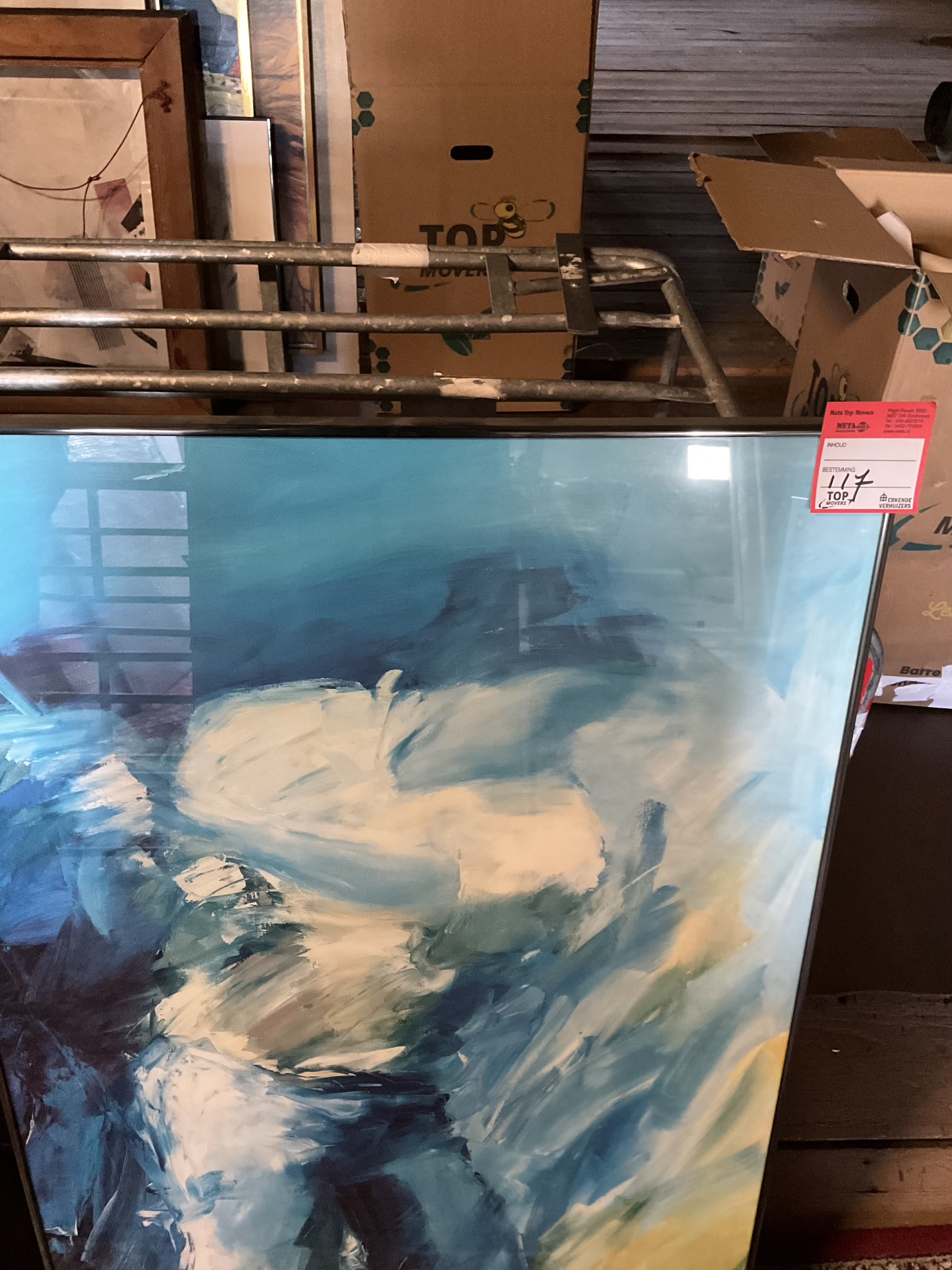 Frank Gudé (1950) – Abstracte compositie met wit en blauw (641)