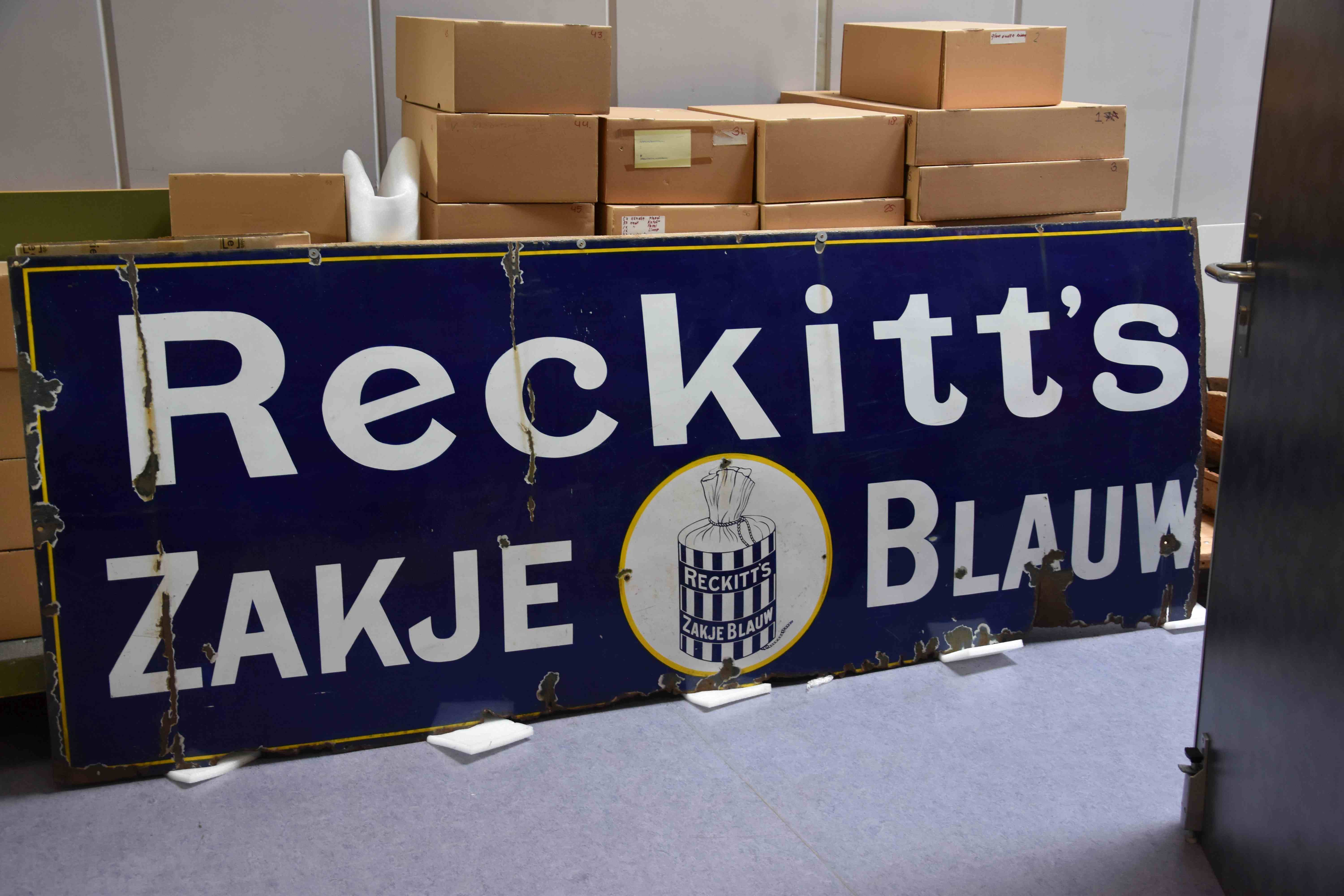 emaille reclamebord Reckitts Zakje Blauw